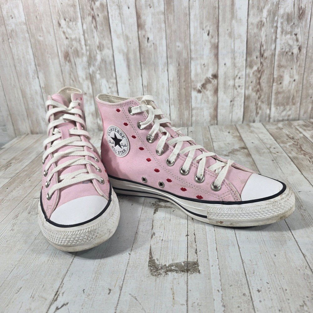 Converse Chuck Taylor All Star Hi Pink Red Lips Embroidered Sneakers A01603F 9W - Picture 8 of 8